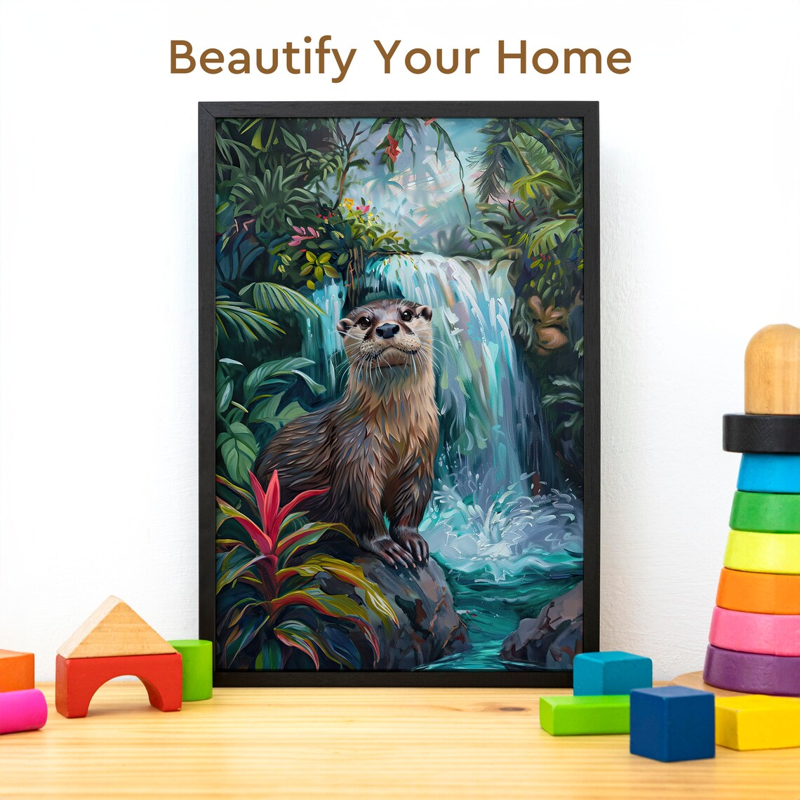 Tropical Rainforest Otter Oil-Painting Art Print - Image 3
