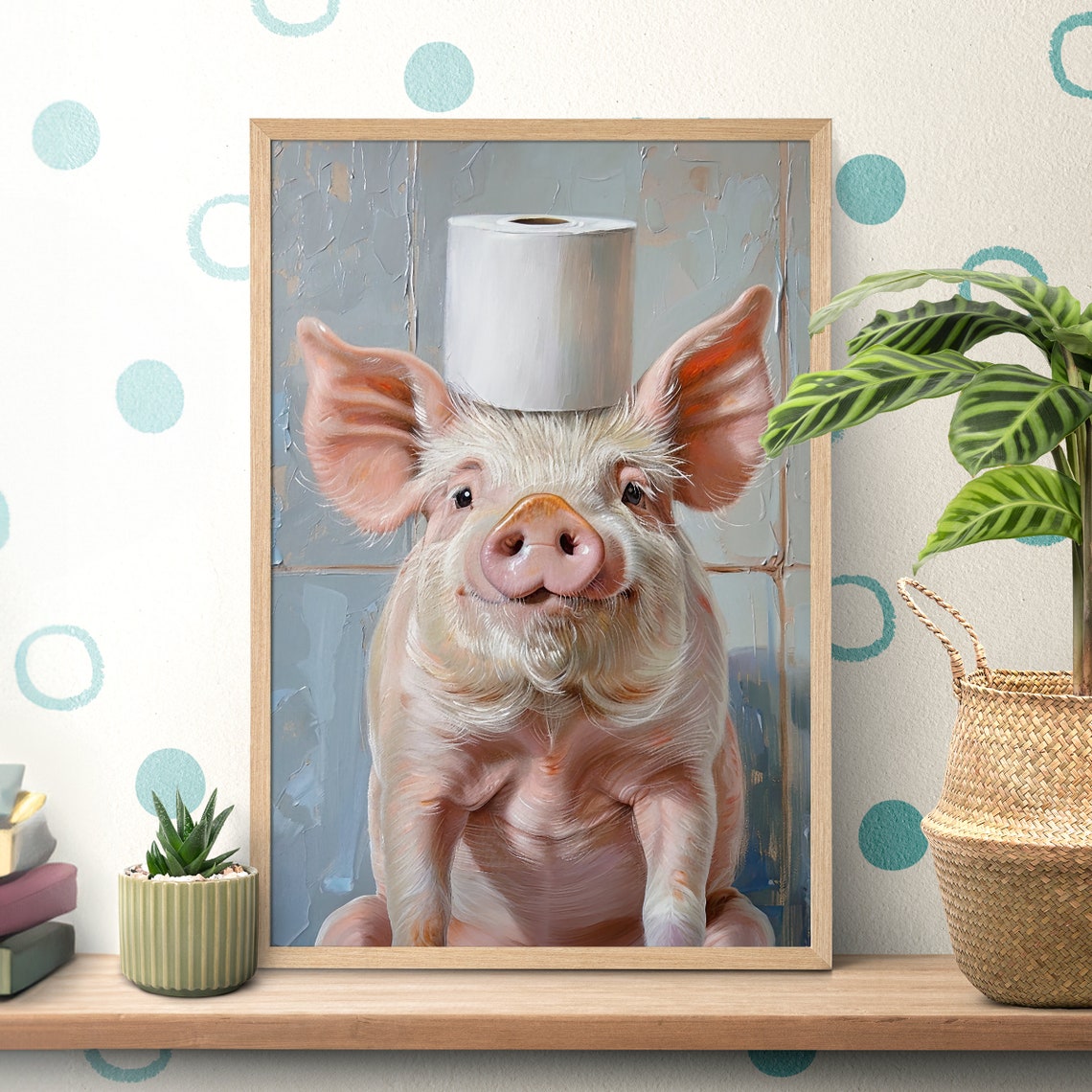 Funny Piglet Balancing a Toilet Paper Roll on Its Head Poster