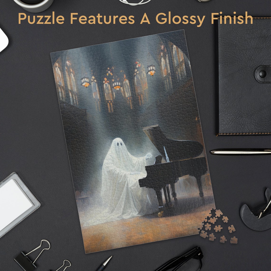 Ghost Playing a Grand Piano in a Candlelit Concert Hall Poster - Image 3