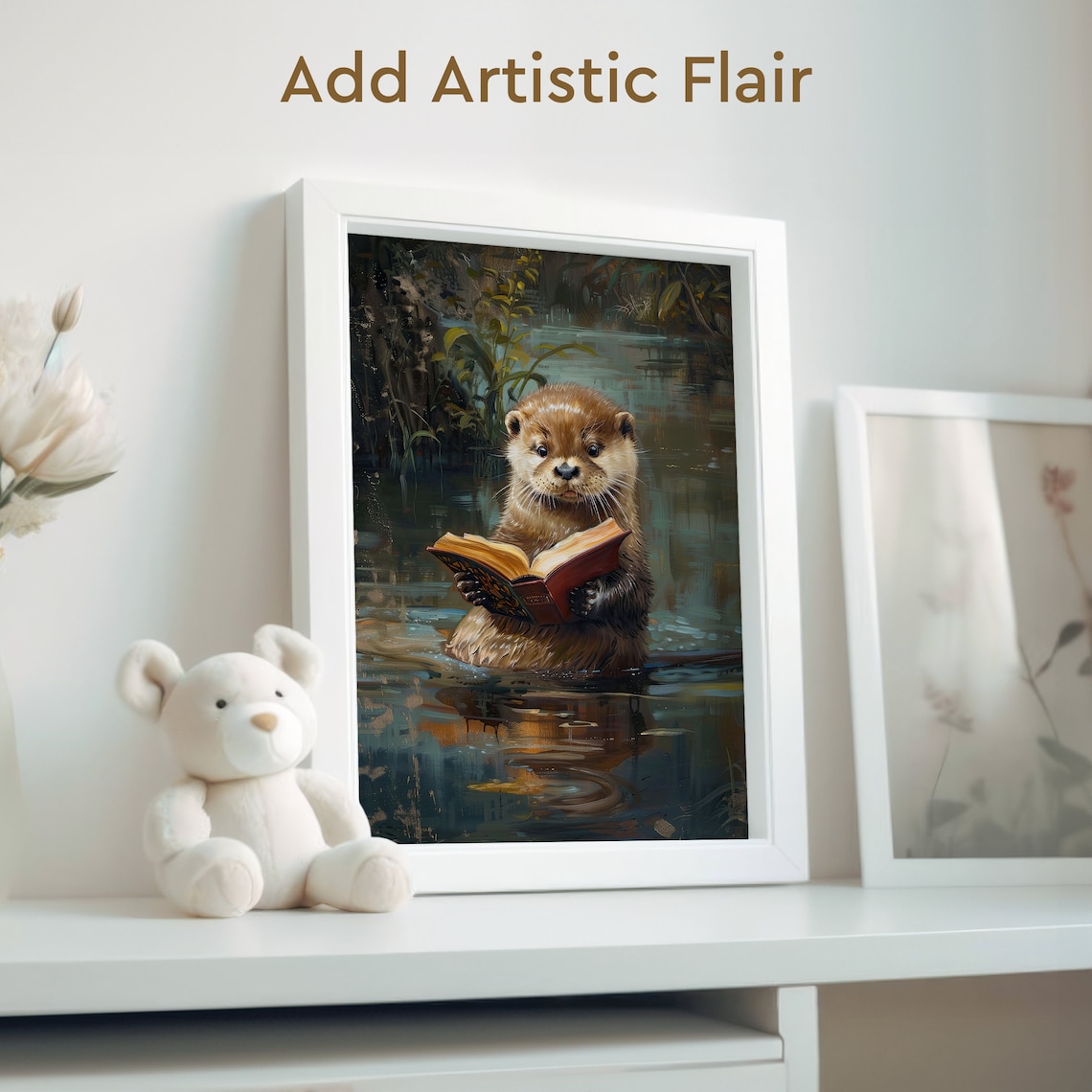 Otter Booklover Poster, Funny Lake Life Nursery Decor - Image 2
