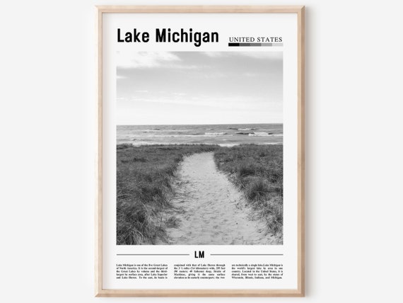 Lake Michigan Poster Black And White Lake Michigan Print Black And White Lake Michigan Wall Art Minimal Travel Print Travel Poster