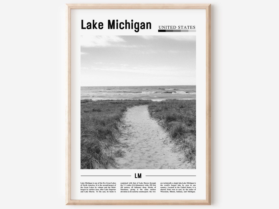 Lake Michigan Poster Black And White Lake Michigan Print Black And White Lake Michigan Wall Art Minimal Travel Print Travel Poster