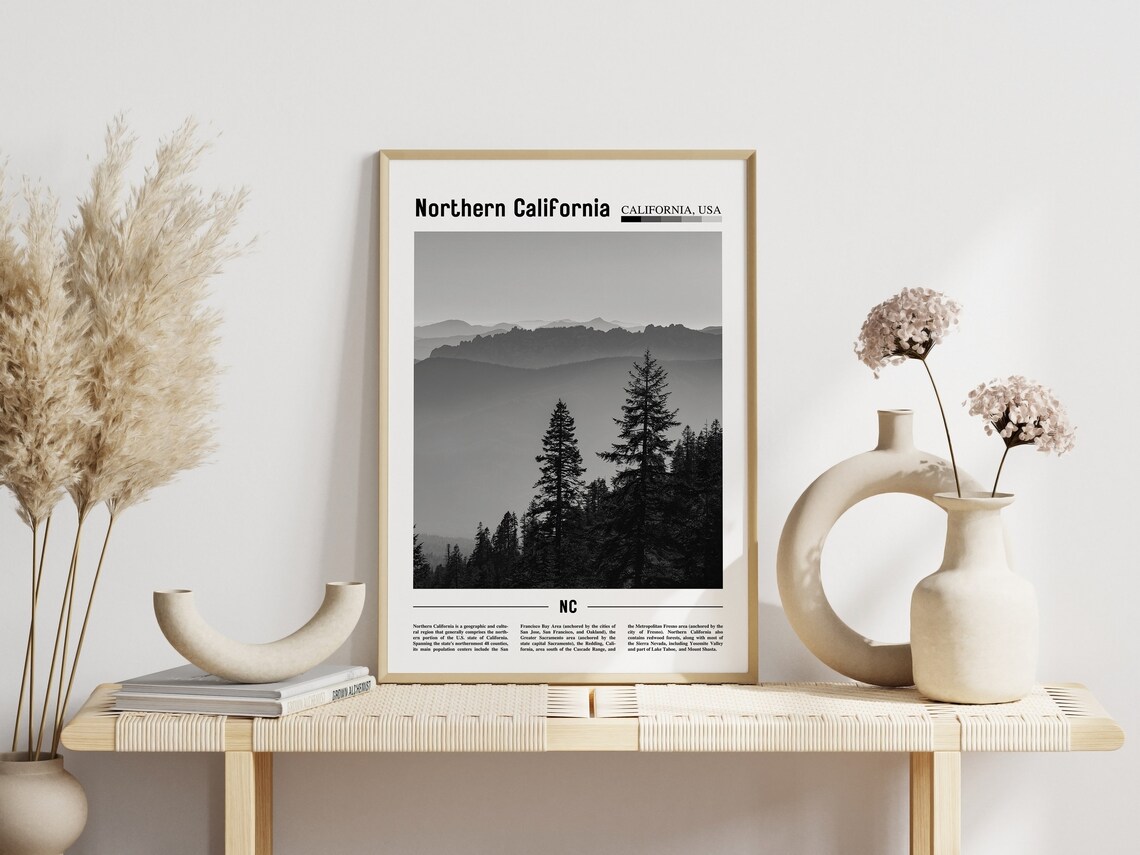Northern California Poster Black And White Northern California Print Black And White Northern California Wall Art Minimal Travel Print - Image 6