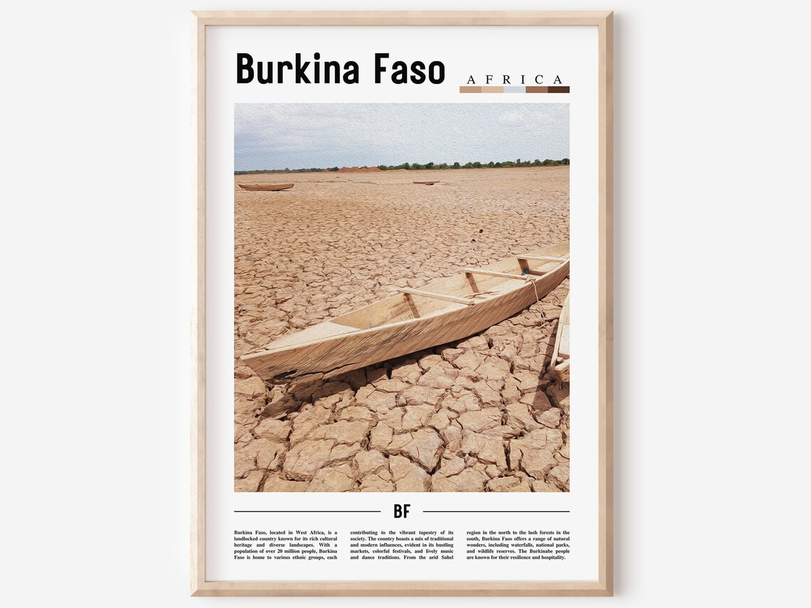 Burkina Faso Travel Poster, Minimal Oil Painting