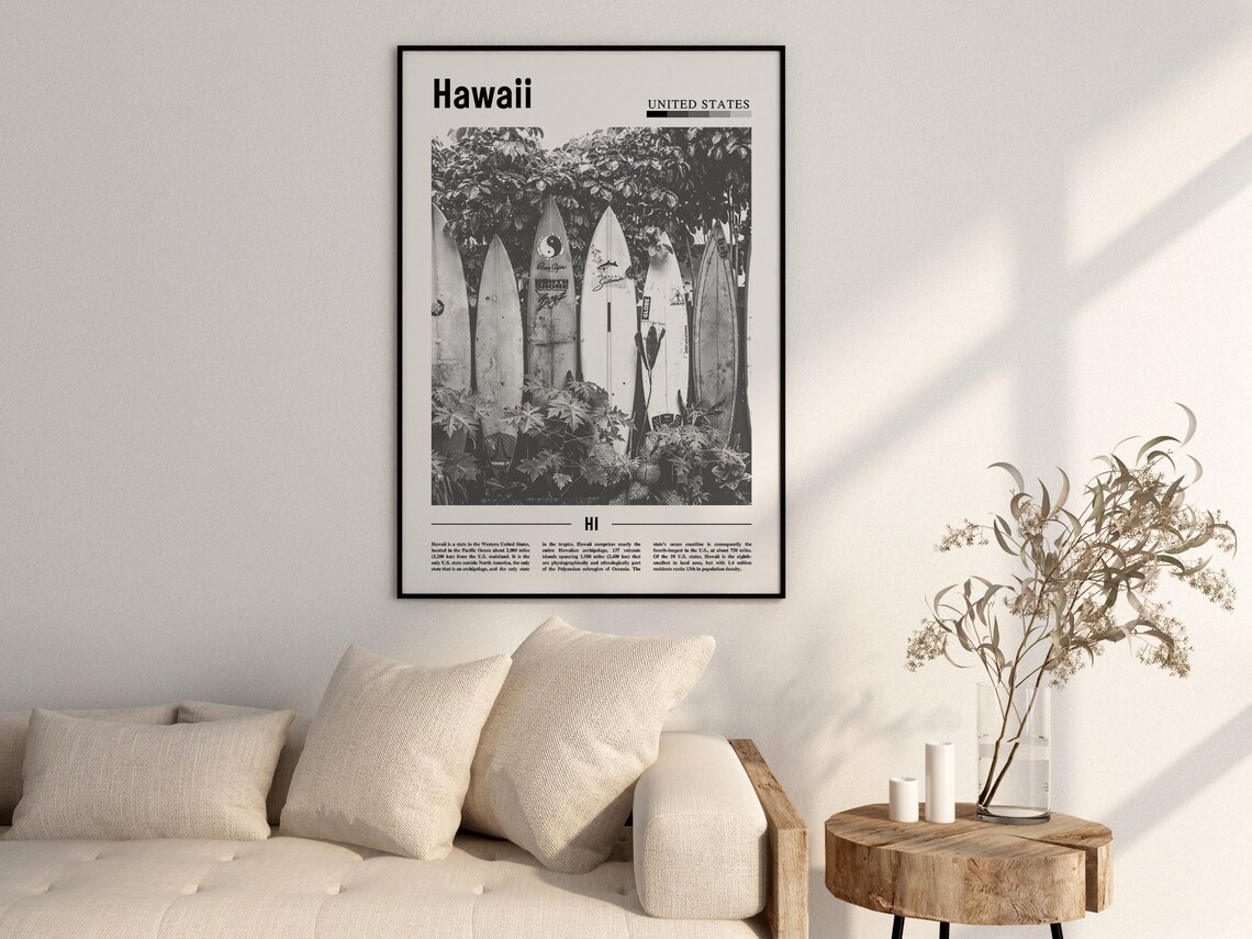 Hawaii Minimal Travel Poster, Black And White - Image 2