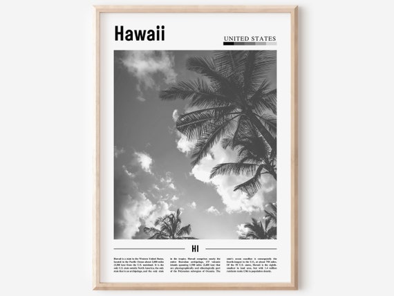 Hawaii Poster Black And White Hawaii Print Black And White Hawaii Wall Art Minimal Travel Print Travel Poster