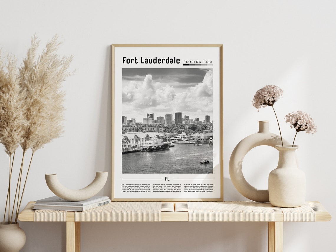 Fort Lauderdale Poster Black And White Fort Lauderdale Print Black And White Fort Lauderdale Wall Art Minimal Travel Print Travel Poster - Image 6