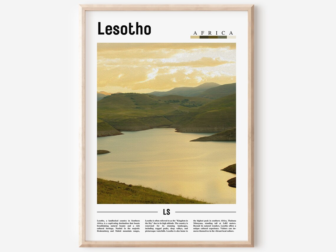 Lesotho Minimal Travel Poster, Oil Painting Style