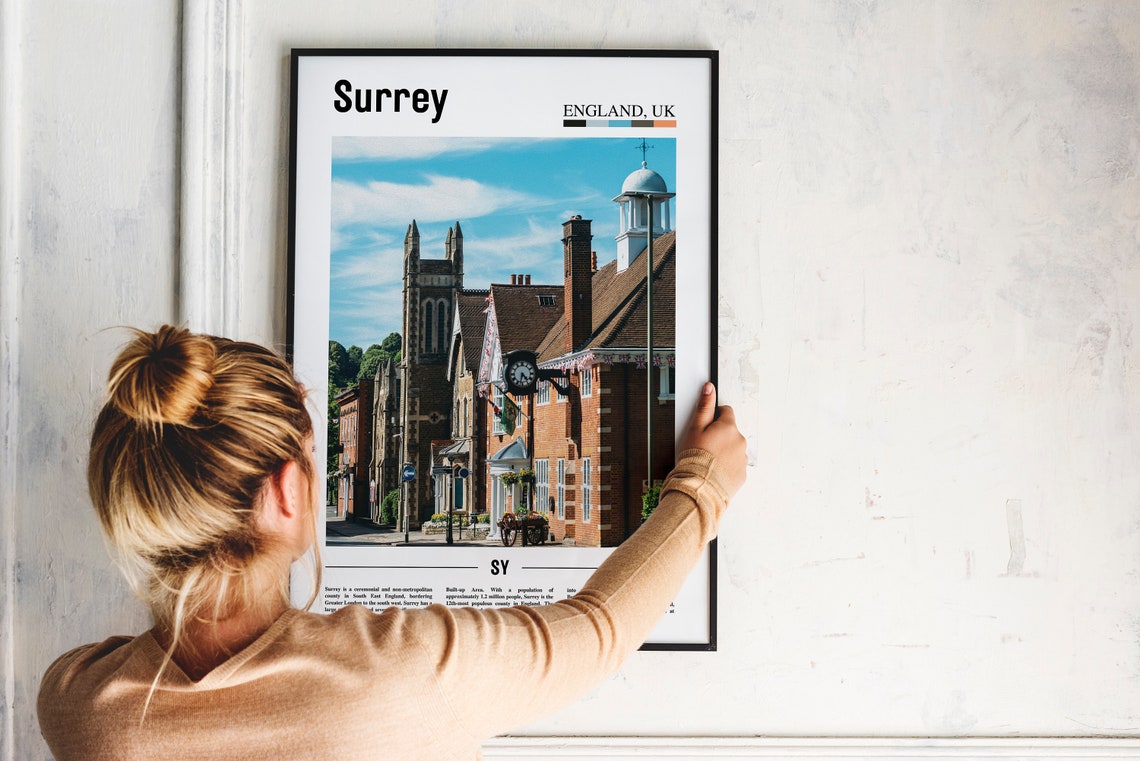 Surrey Print Surrey Poster Surrey Wall Art Oil Painting Poster Colorful City Print City Artwork Travel Artwork Travel Wall Art - Image 4