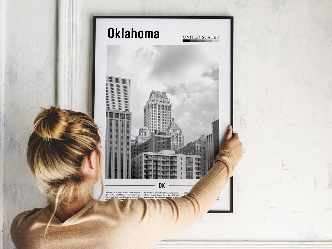Oklahoma Minimal Travel Poster, Black And White - Image 5