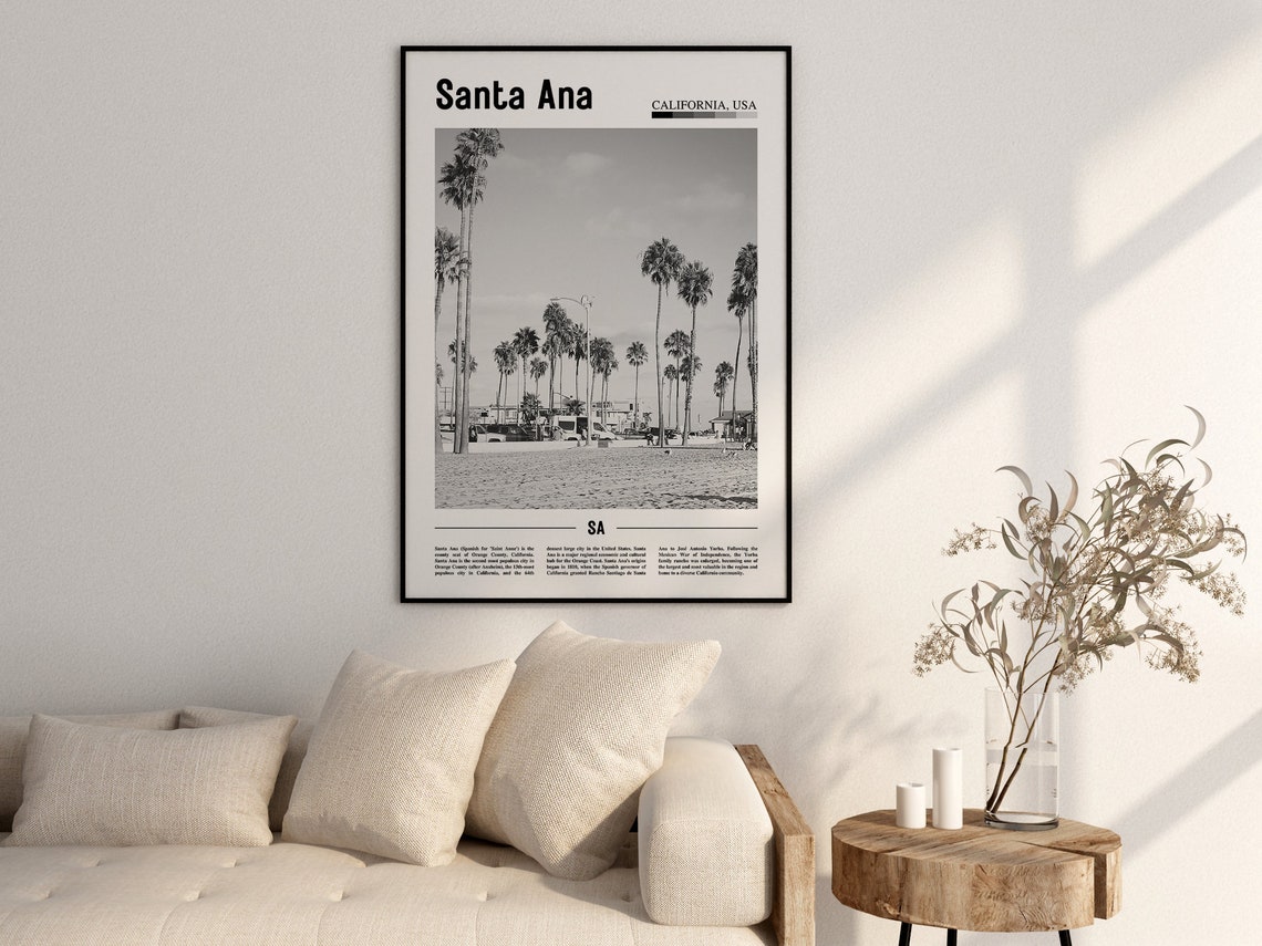 Santa Ana Poster Black And White Santa Ana Print Black And White Santa Ana Wall Art Minimal Travel Print Travel Poster - Image 2