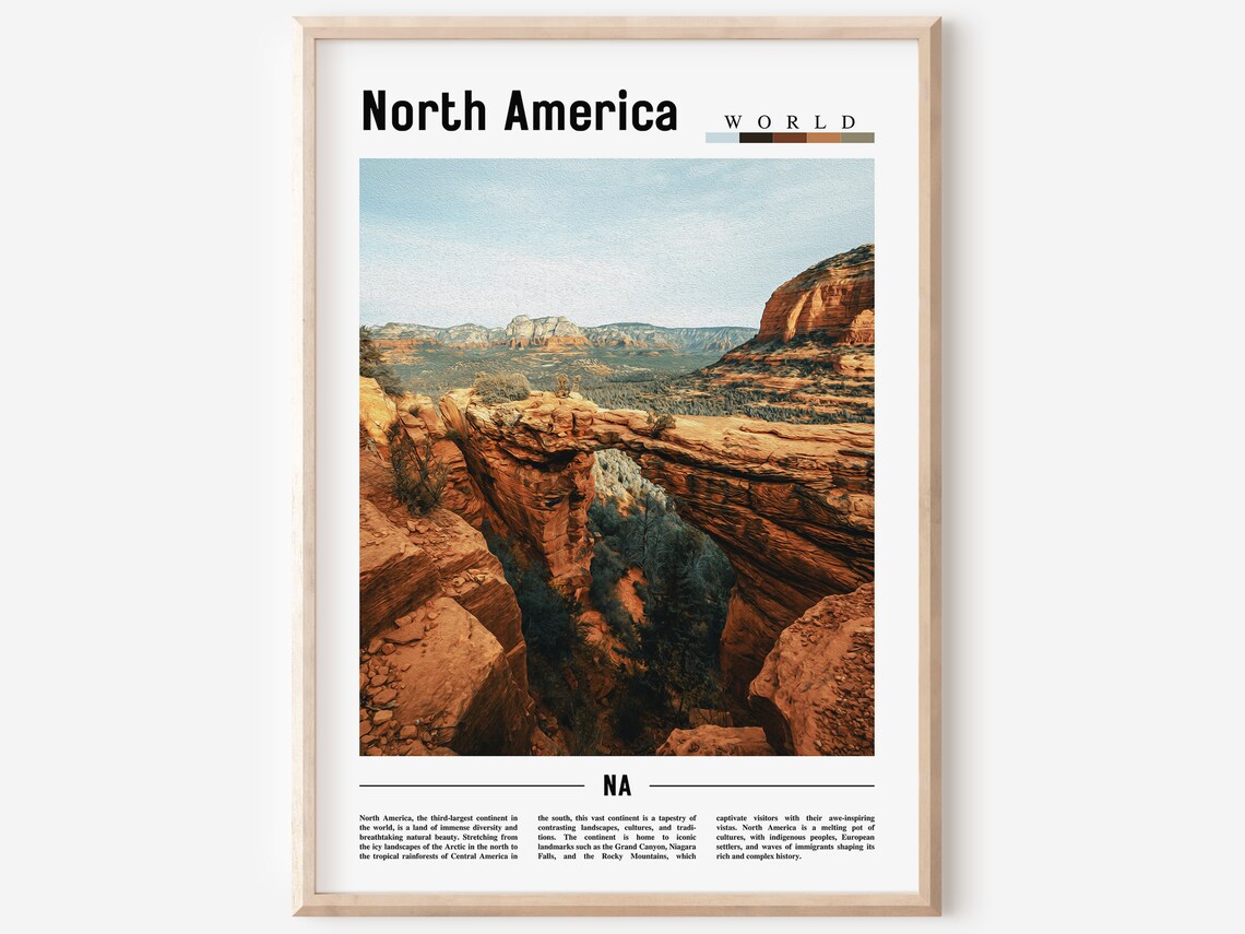 North America Minimal Travel Poster, Oil Painting