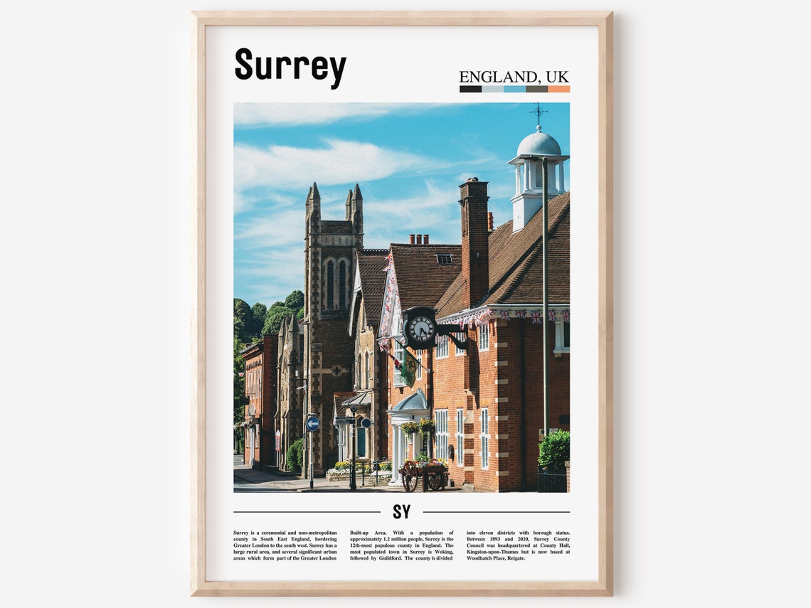 Surrey Print Surrey Poster Surrey Wall Art Oil Painting Poster Colorful City Print City Artwork Travel Artwork Travel Wall Art