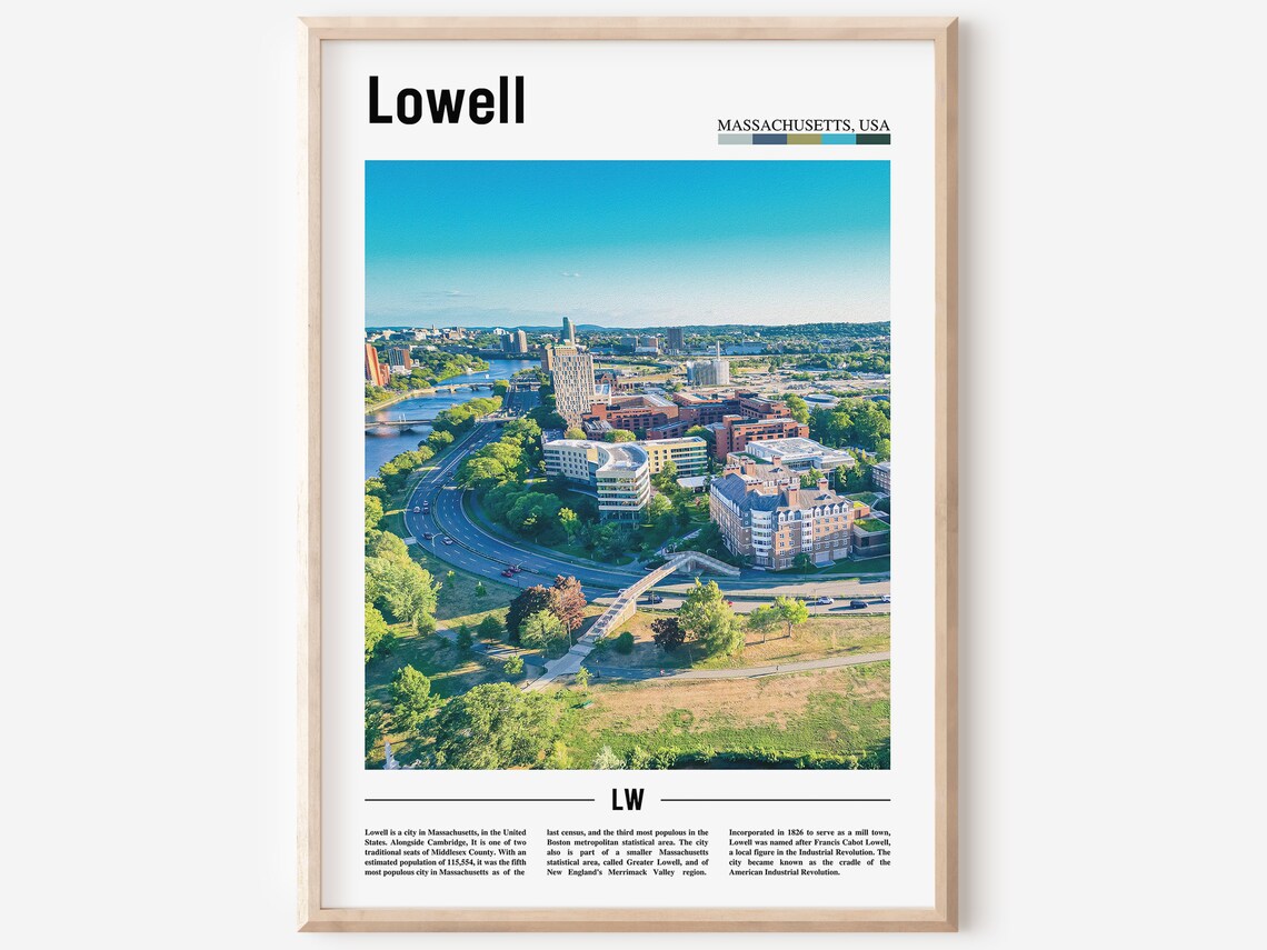 Lowell Travel Poster, Colorful City Artwork