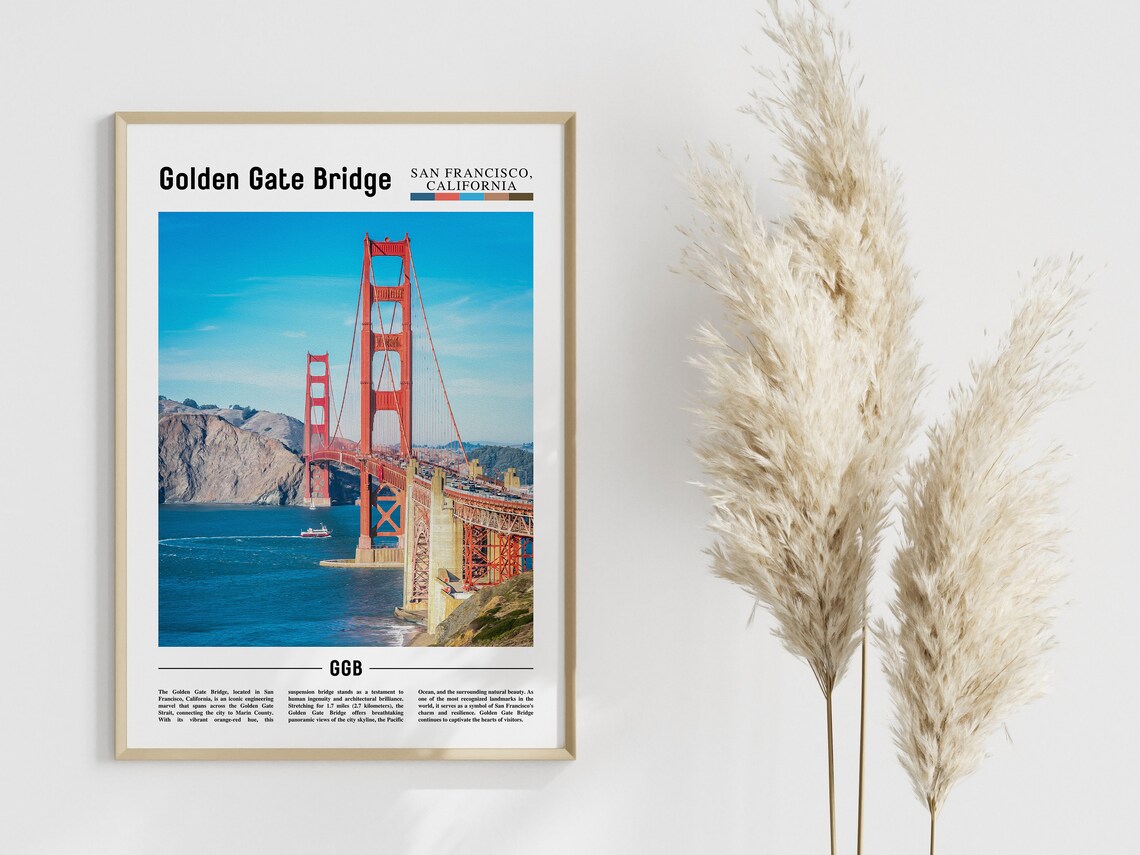 Golden Gate Bridge, Minimal Travel Art Print - Image 4