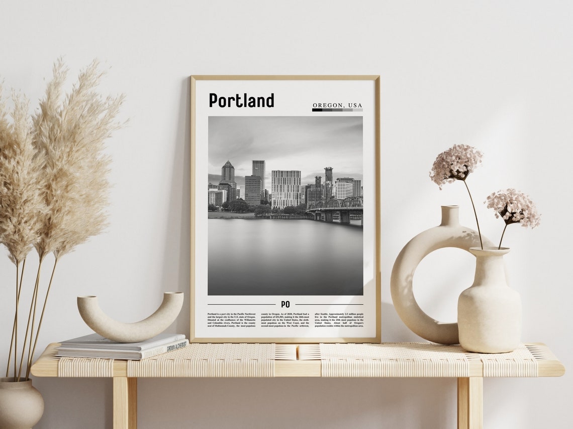 Portland Poster Black And White Portland Print Black And White Portland Wall Art Minimal Travel Print Travel Poster - Image 6