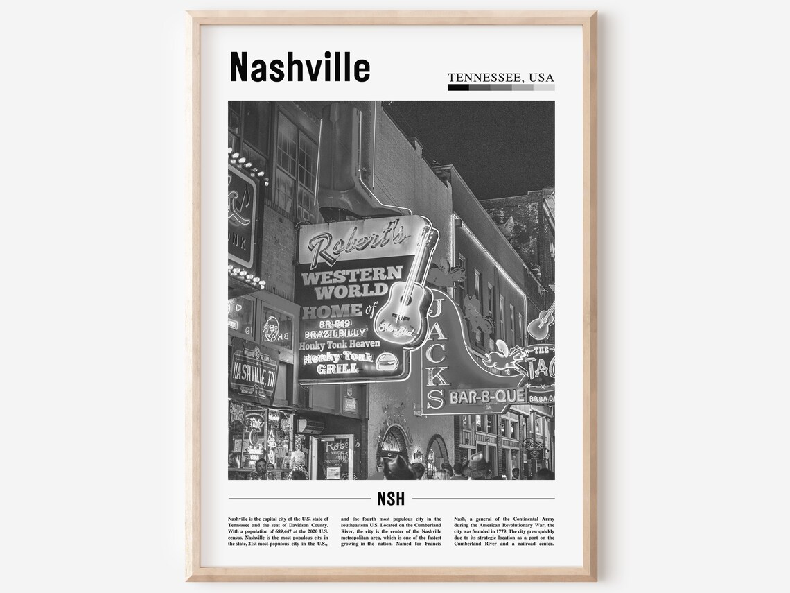 Nashville Poster Black And White Nashville Print Black And White Nashville Wall Art Minimal Travel Print Travel Poster