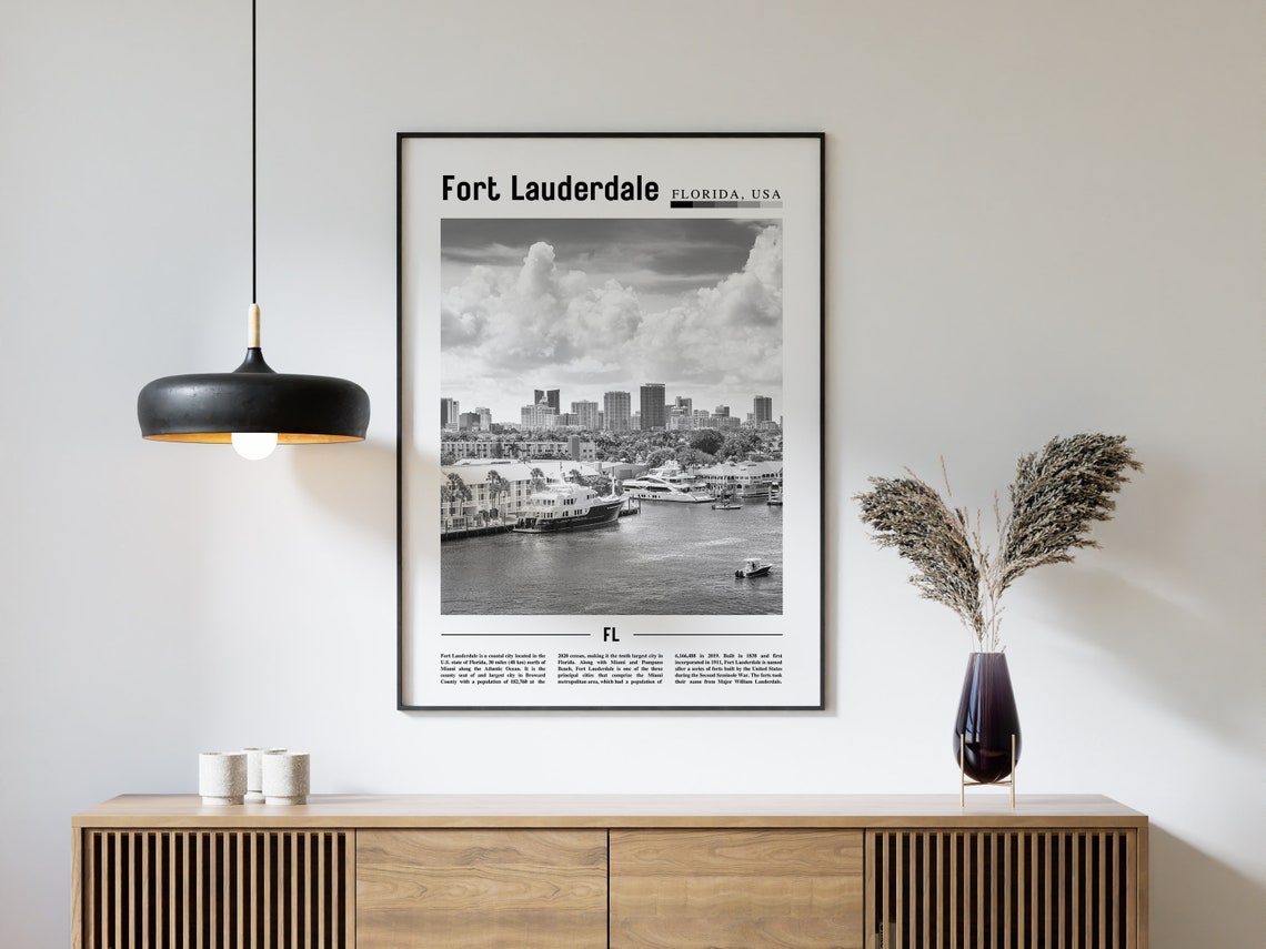 Fort Lauderdale Poster Black And White Fort Lauderdale Print Black And White Fort Lauderdale Wall Art Minimal Travel Print Travel Poster - Image 4