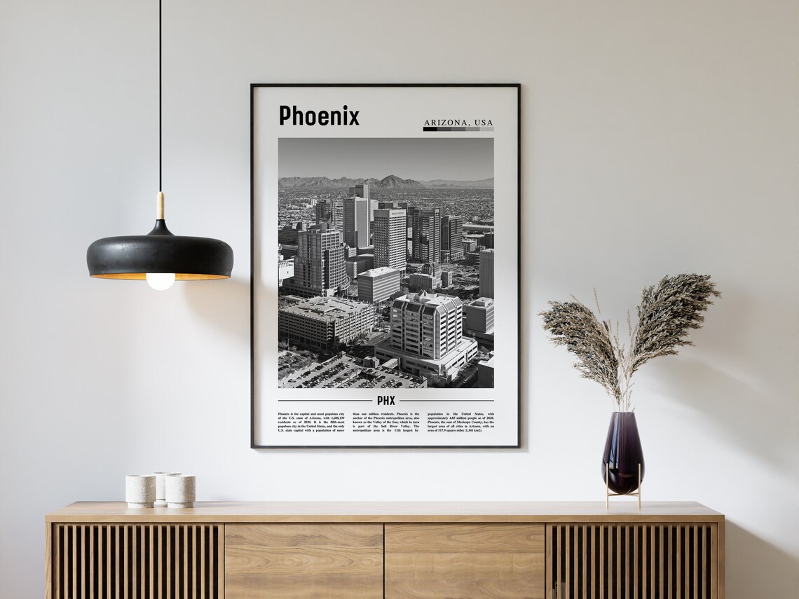 Phoenix Minimal Travel Poster, Black And White - Image 4