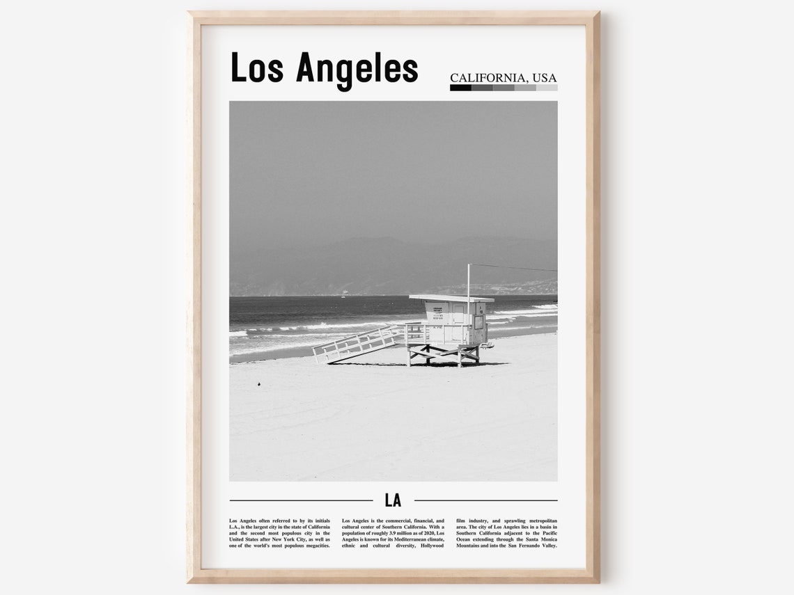 Los Angeles Poster Black And White Los Angeles Print Black And White Los Angeles Wall Art Minimal Travel Print Travel Poster