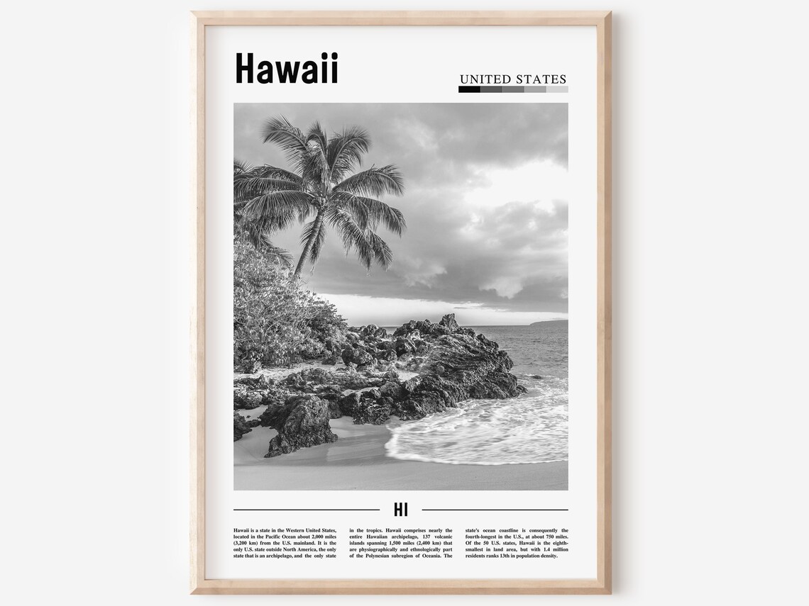 Hawaii Black And White, Minimal Travel Poster