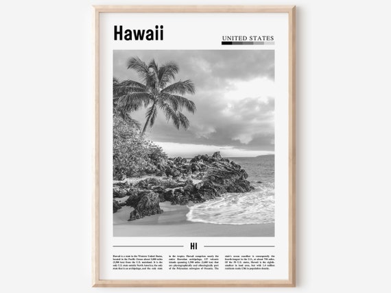 Hawaii Black And White, Minimal Travel Poster