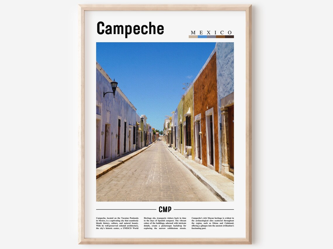 Campeche Minimal Travel Poster, Oil Painting