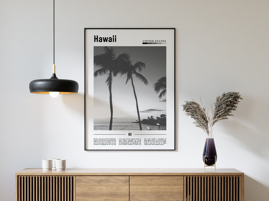 Hawaii Minimal Travel Poster, Black And White - Image 4