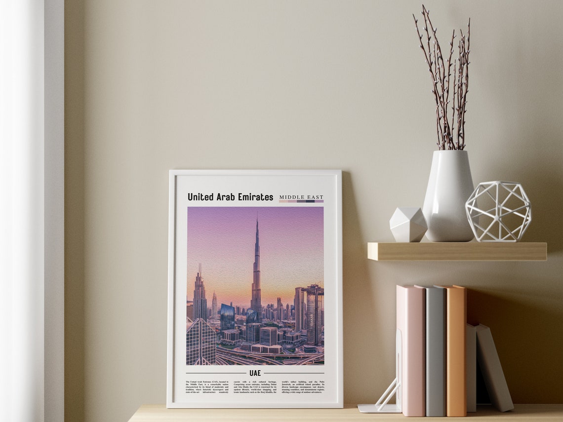 United Arab Emirates Poster United Arab Emirates Print United Arab Emirates Wall Art Minimal Travel Print Oil Painting Poster - Image 3