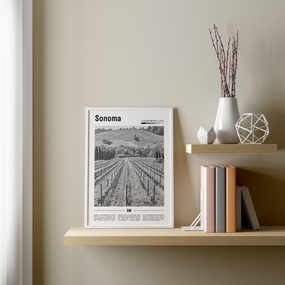 Sonoma Print Black And White Sonoma Poster Sonoma Wall Art Travel Poster City Artwork Travel Artwork Travel Wall Art City Art Print - Image 3
