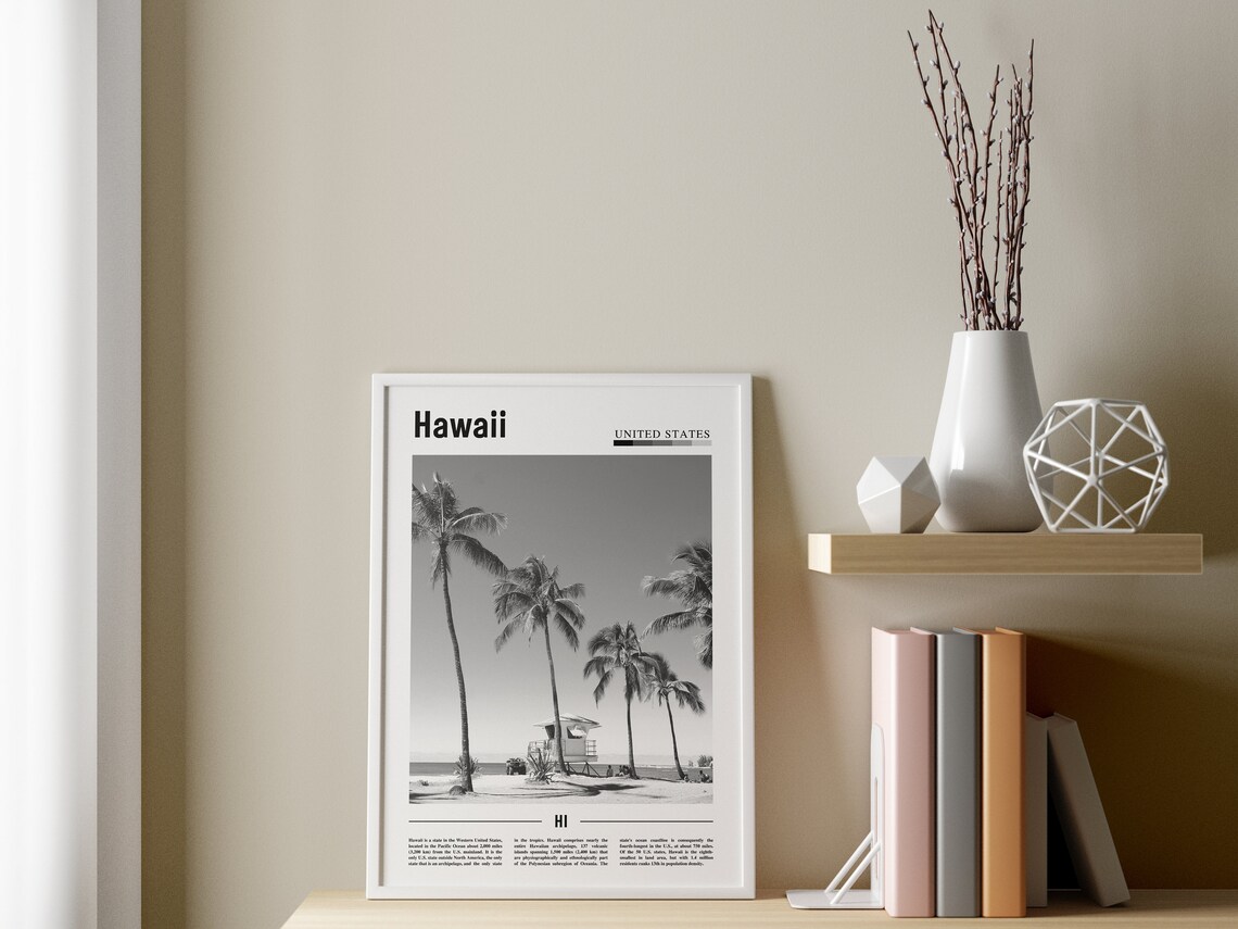 Hawaii Travel Poster, Minimal Black And White - Image 3