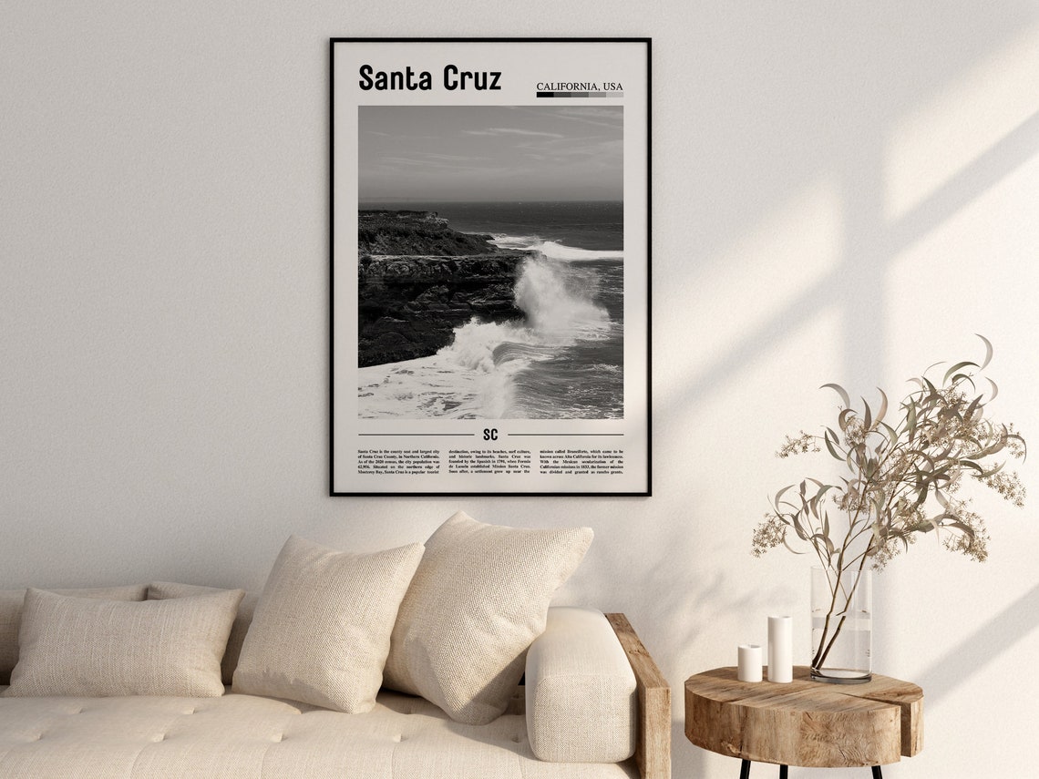 Santa Cruz Poster Black And White Santa Cruz Print Black And White Santa Cruz Wall Art Minimal Travel Print Travel Poster - Image 2