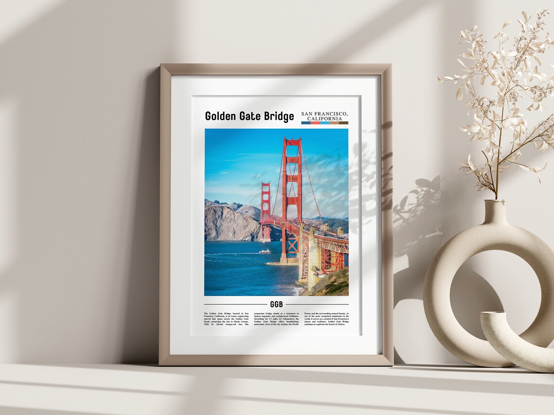 Golden Gate Bridge, Minimal Travel Art Print - Image 3