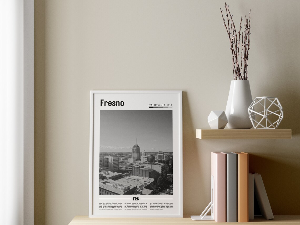Fresno Poster Black And White Fresno Print Black And White Fresno Wall Art Minimal Travel Print Travel Poster - Image 3