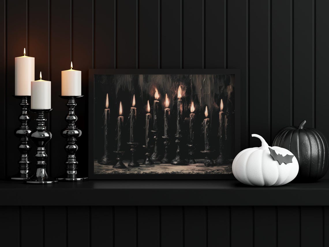 Black Taper Candles Row Dark Moody Gothic Halloween Candlelight Print - Image 4