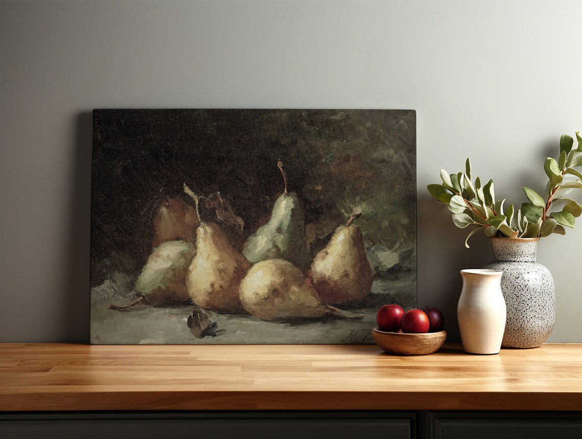 Vintage Fruit Prints Rustic Pears Wall Art Vintage Kitchen Art Print Fruit Still Life Painting Modern Farmhouse Rustic Still Life - Image 3