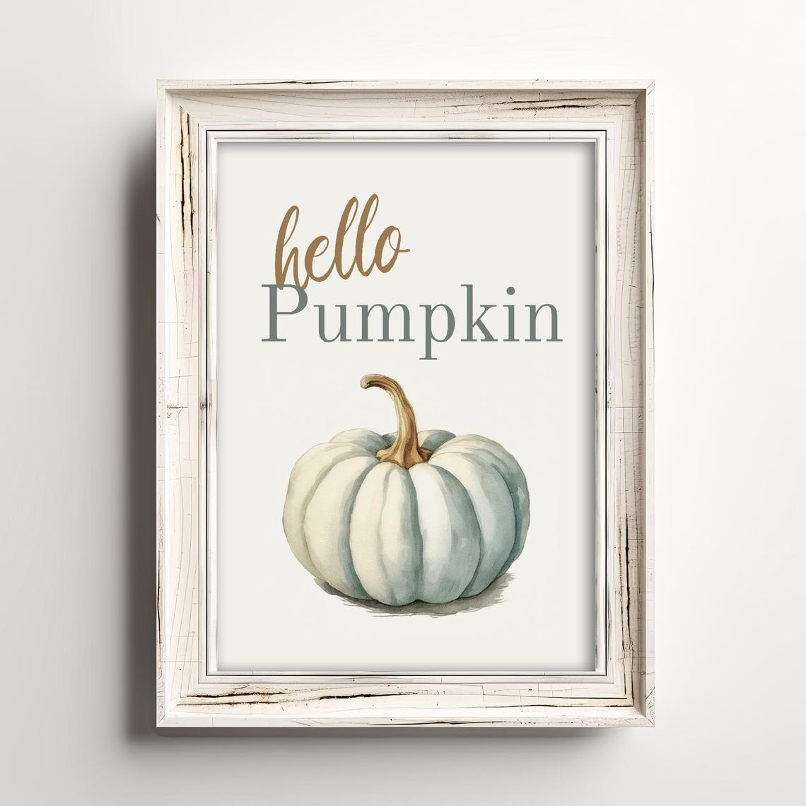 Hello Pumpkin Blue White Pumpkin Watercolor Fall Typography Sign Print - Image 3