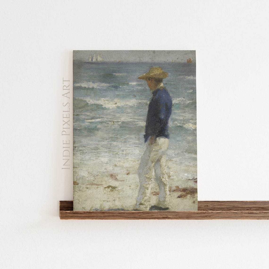 Vintage Beach Figure Straw Hat Impressionist Coastal Wall Poster