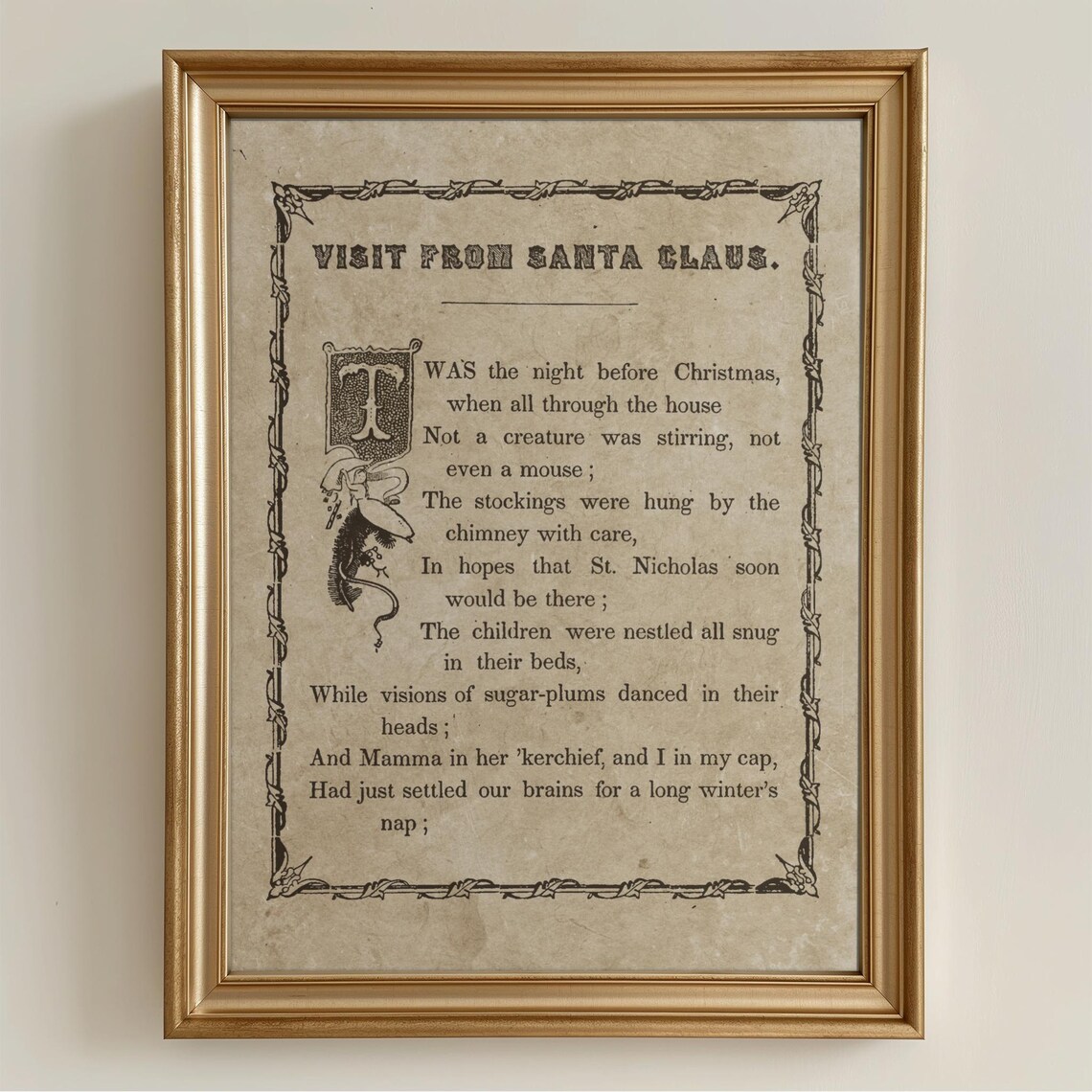 Visit From Santa Claus Antique Christmas Poem Wall Art Poster