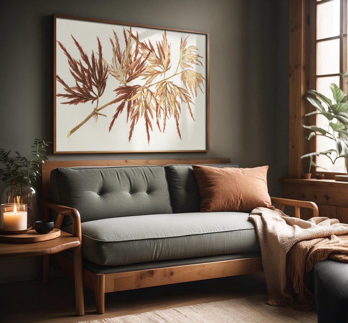 Japanese Maple Branch Botanical Print Rust Gold Fall Wall Art - Image 3