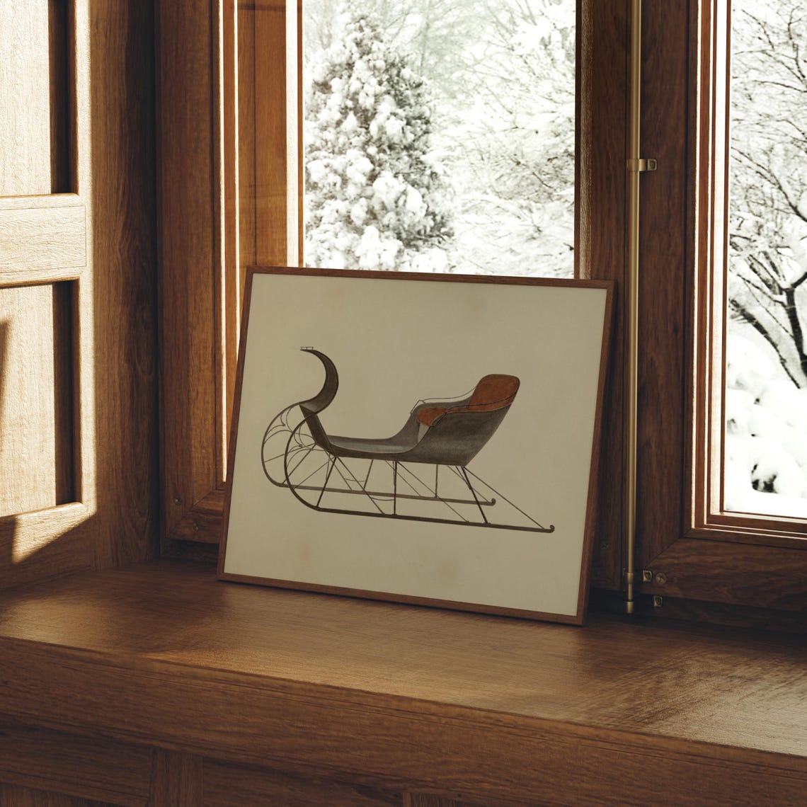 Antique Horse Drawn Sleigh Illustration Vintage Christmas Wall Art - Image 4