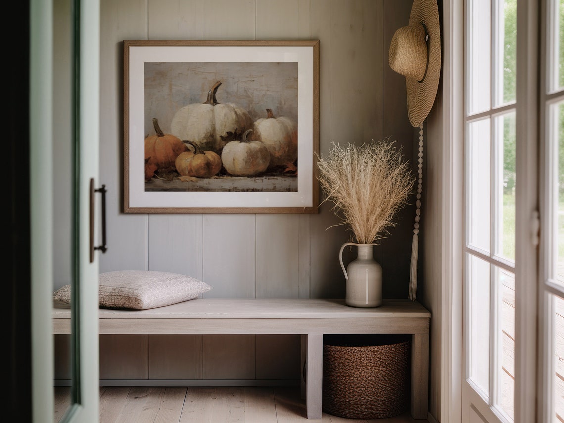 White Orange Pumpkin Group Rustic Fall Harvest Still Life Poster - Image 4