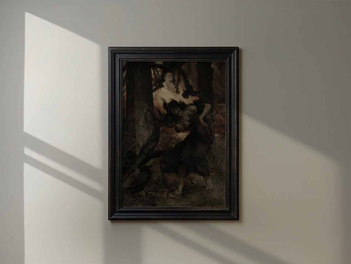 Dark Witch Forest Crows Gothic Halloween Moody Vintage Art Poster - Image 3