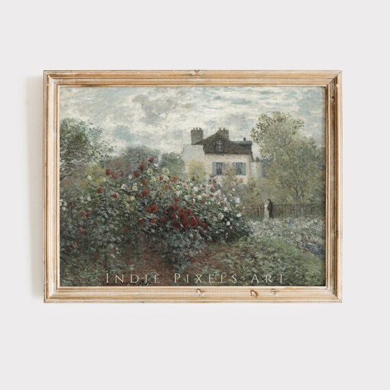 Impressionist Cottage Rose Garden Red Blooms Overcast Sky Art Wall Poster