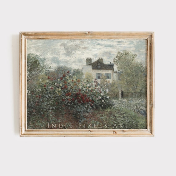 Rose Garden Vintage Painting Monet Art Vintage Farmhouse Cottage Art Cottagecore Room Decor