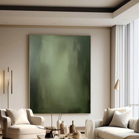 Olive Green Abstract Painting Neutral Green Painting Modern Painting Olive Green Minimalist Art Pure Green Wall Decor Wabisabi Wall Art