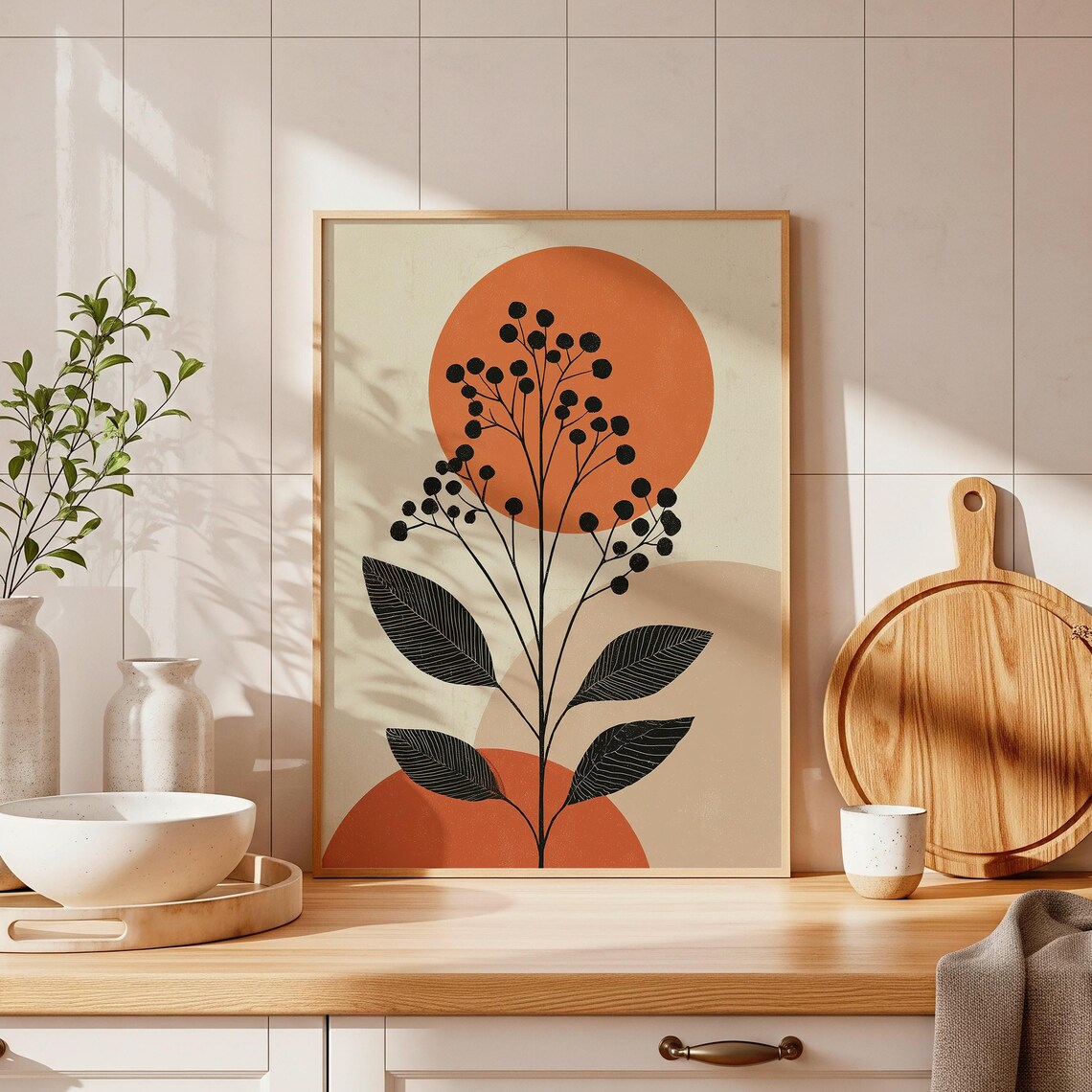 Botanical Wall Art, Minimalist Mid-Century Floral