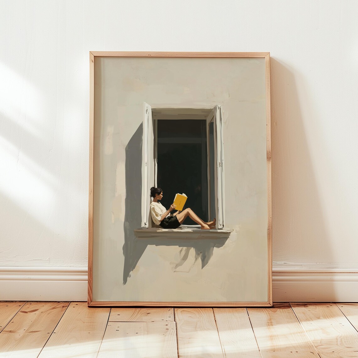 Woman Reading In Window, Minimal Literary Wall Art