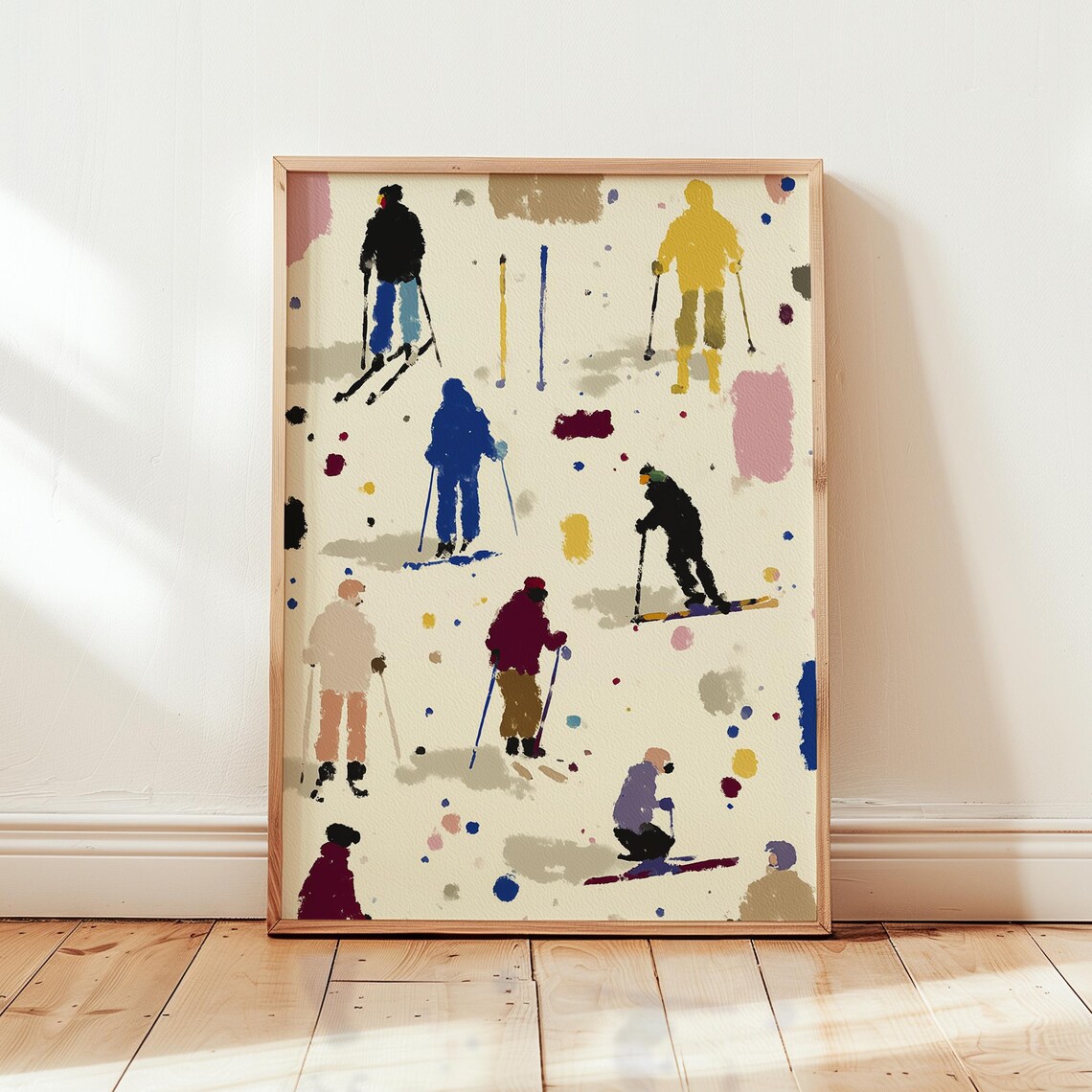 Tiny People Skiing Minimalist Winter Poster