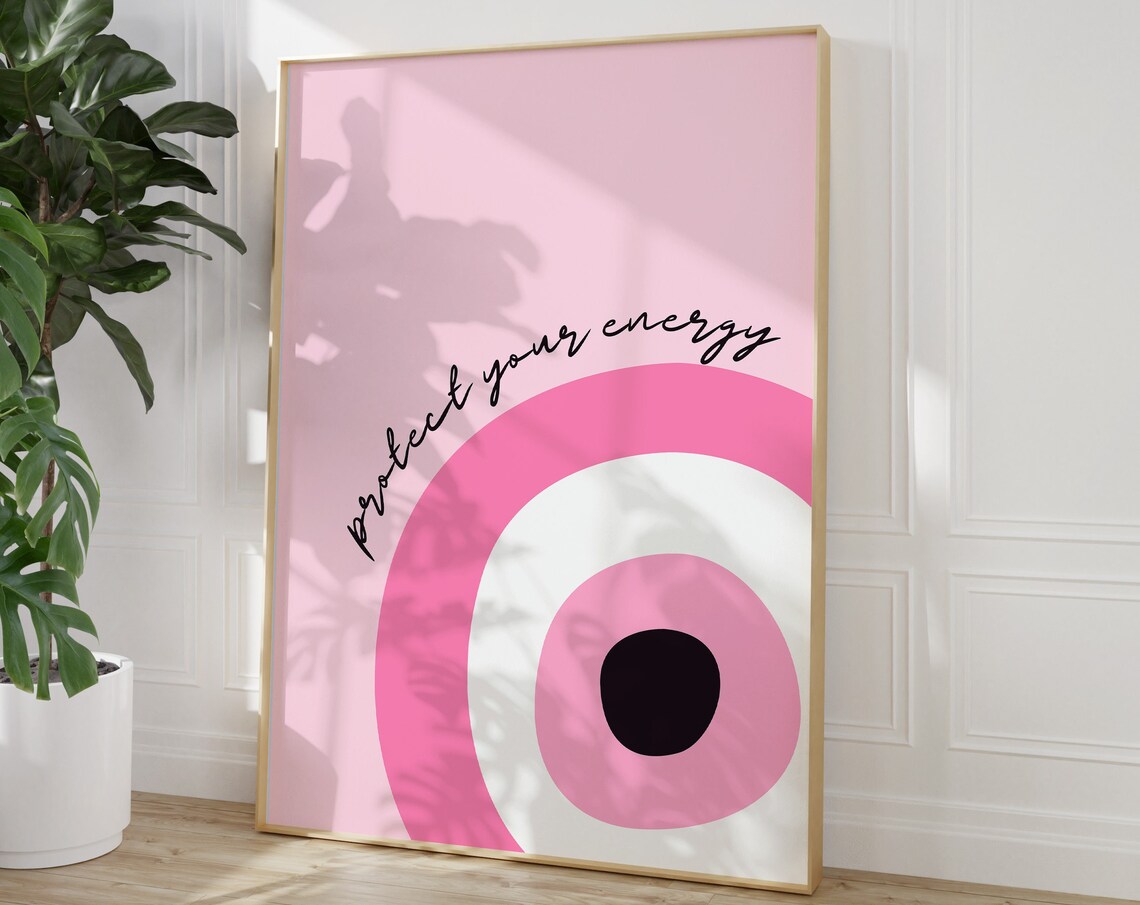 Protect Your Energy Pink Evil Eye Nazar Symbol Girly Decor Poster